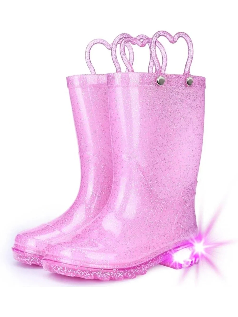 Glitter Light-Up Toddler Rain Boots - Waterproof, Easy-On Handles, Kids Shoes